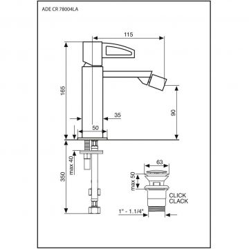 Смеситель для биде Emmevi (Эммеви), однорычажный, с донным клапаном click-clack, хром, 78004LA/CR