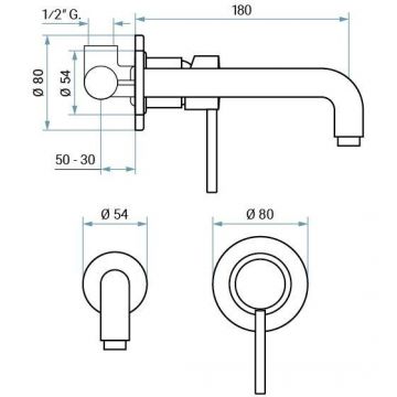 Смеситель Emmevi (Эммеви) Piper, встраиваемый в стену, однорычажный, без донного клапана, бронза, 45055/BR