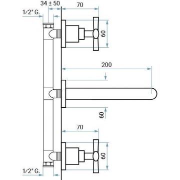 Смеситель встраиваемый в стену Emmevi (Эммеви) Spirit New, двухвентильный, излив 20 см, на 3 отверстия, без донного клапана, брашированное золото, 31155/ORS