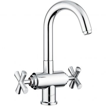 Смеситель Emmevi (Эммеви) Spirit New, двухвентильный, с поворотным изливом и донным клапаном, хром, 31003/CR