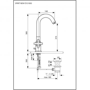 Смеситель Emmevi (Эммеви) Spirit New, двухвентильный, с поворотным изливом и донным клапаном, хром, 31003/CR