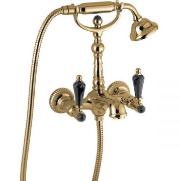 Смеситель Emmevi (Эммеви) The One Atena, с ручным душем для ванны, черные кристаллы Swarovski, бронза, 98011LCSWNE/BR