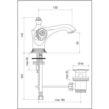 Смеситель Emmevi (Эммеви) The One Cloe, металлические ручки + прозрачные кристаллы Swarovski, золото, 98003SW/OR