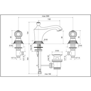 Смеситель Emmevi (Эммеви) The One Cloe, с донным клапаном для раковины на 3 отверстия, металлические ручки, хром, 98033/CR