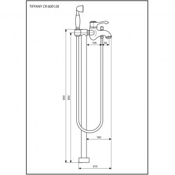 Напольный смеситель Emmevi (Эммеви) Tiffany, однорычажный, для ванны на 2-х ногах с набором для душа, хром, 600128/CR