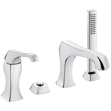 Смеситель на борт ванныEmmevi (Эммеви) Ares, однорычажный (излив 19,2 см), на 4 отверстия, с набором для душа, цвет брашированное золото 76120/ORS