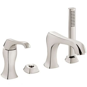 Смеситель на борт ванныEmmevi (Эммеви) Ares, на 4 отверстия (излив 19,2 см), с набором для душа, цвет брашированный никель 76120/NS
