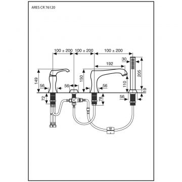 Смеситель на борт ванныEmmevi (Эммеви) Ares, на 4 отверстия (излив 19,2 см), с набором для душа, цвет брашированный никель 76120/NS
