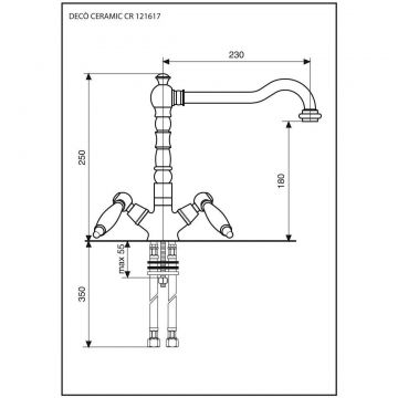 Смеситель для кухни Emmevi (Эммеви) Deco Ceramic, двухрычажный (поворотный излив 23 см), без донного клапана, цвет бронза 121617/BR