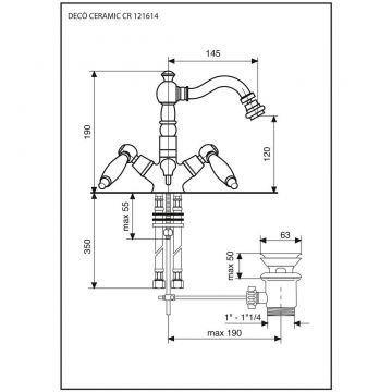 Смеситель для биде Emmevi (Эммеви) Deco Ceramic, двухрычажный с донным клапаном, цвет золото 121614/OR