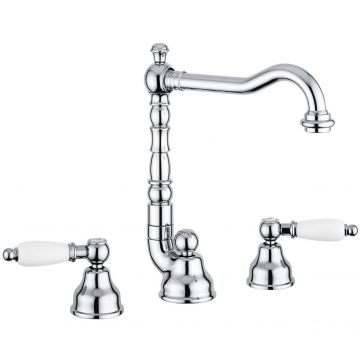 Смеситель для раковины Emmevi Deco Ceramic, двухрычажный (излив 18,3 см), на 3 отверстия, с донным клапаном, цвет хром 121643/CR