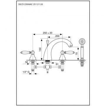Смеситель на борт ванны Emmevi (Эммеви) Deco Ceramic, с ручным душем, цвет бронза 121120/BR