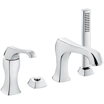 Комплект смесителя на борт ванны Emmevi (Эммеви) Ares, 4 отверстия (излив 19,2 см), с набором для душа, хром, 76120/CR