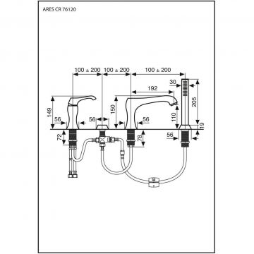 Комплект смесителя на борт ванны Emmevi (Эммеви) Ares, 4 отверстия (излив 19,2 см), с набором для душа, хром, 76120/CR