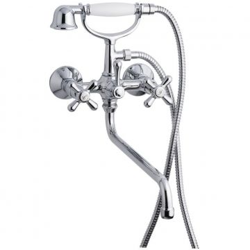 Смеситель для ванной Emmevi (Эммеви) Deco Classic, с длинным изливом (25см) и ручным душем, цвет хром 12011СМ25/CR