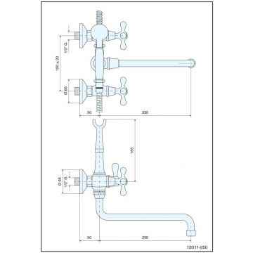 Смеситель для ванной Emmevi (Эммеви) Deco Classic, с длинным изливом (25см) и ручным душем, цвет хром 12011СМ25/CR