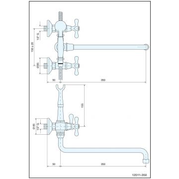 Смесительдля ванной Emmevi (Эммеви) Deco Classic, с длинным изливом (35см) и ручным душем, цвет бронза 12011СМ35/BR
