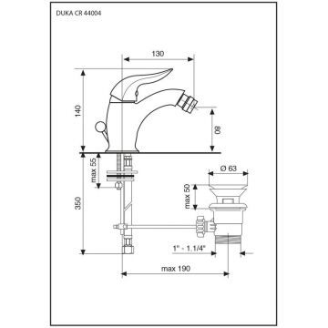 Смеситель для биде Emmevi (Эммеви) Duka, с донным клапаном, цвет золото 44004/OR