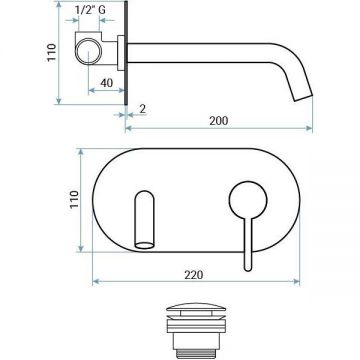 Смеситель для раковины Emmevi (Эммеви) Filoinox, встраиваемый в стену однорычажный на панели, с донным клапаном click-clack, из нержавеющей стали 85055/IN