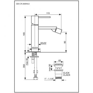 Смеситель для биде Emmevi (Эммеви) Gea, однорычажный, ручка со стержнем, с донным клапаном click-clack, цвет хром 26004LA/CR