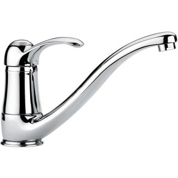 Смеситель для кухни Emmevi (Эммеви) Harmony, однорычажный с поворотным изливом (излив 22 см), без донного клапана, цвет белый-золото 22095/BO