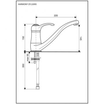 Смеситель для кухни Emmevi (Эммеви) Harmony, однорычажный с поворотным изливом (излив 22 см), без донного клапана, цвет белый-золото 22095/BO