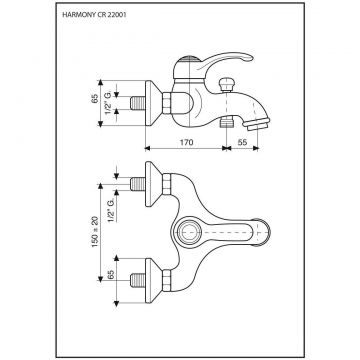 Смеситель для ванны Emmevi (Эммеви) Harmony, однорычажный (излив 22,5 см), без набора для душа, цвет хром/золото 22001/CO