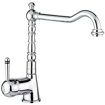 Смеситель для кухни Emmevi (Эммеви) Laguna, однорычажныйс поворотным изливом (излив 22 см) и металлической ручкой, без донного клапана, цвет белый-золото 40516/BO