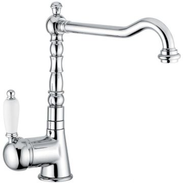 Смеситель для кухни Emmevi (Эммеви) Laguna, однорычажныйс поворотным изливом (излив 22 см), без донного клапана, цвет белый-золото 40517/BO