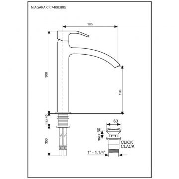 Смеситель для раковины Emmevi (Эммеви) Niagara, высокий однорычажный с донным клапаном click-clack, цвет хром 74003BIG/CR