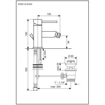 Смеситель для биде Emmevi (Эммеви) Piper, однорычажный с донным клапаном, цвет брашированное золото 45004/ORS