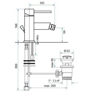 Смеситель для биде Emmevi (Эммеви) Piper, однорычажный с донным клапаном, цвет бронза 45004/BR