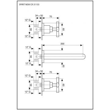 Смеситель для раковины Emmevi (Эммеви) Spirit New, встраиваемый в стену двухвентильный на 3 отверстия, без донного клапана, цвет золото 31155/OR