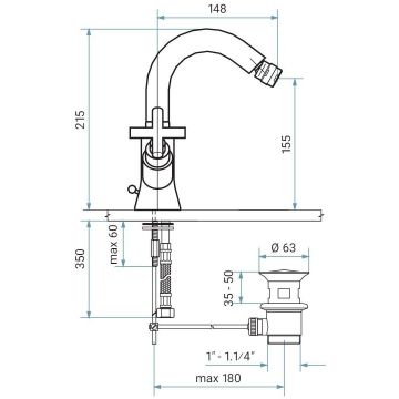 Смеситель для биде Emmevi (Эммеви) Spirit New, двухвентильный (h21,5 см) с поворотным изливом и донным клапаном, цвет черный матовый 31054/NEO