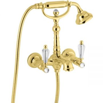 Смеситель для ванны Emmevi (Эммеви) The One Atena, с ручным душем, прозрачные кристаллы Swarovski, цвет золото 98011LCSW/OR