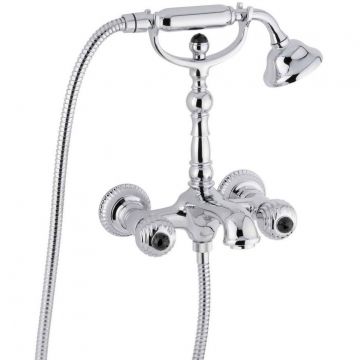 Смеситель для ванны Emmevi The One Cloe, металлические ручки + черные кристаллы Swarovski, цвет хром 98011SWNE/CR