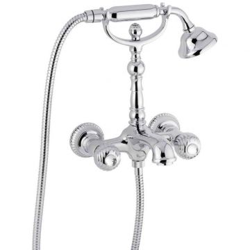 Смеситель для ванны Emmevi (Эммеви) The One Cloe, с ручным душем, металлические ручки + прозрачные крис, цвет хром 98011SW/CR