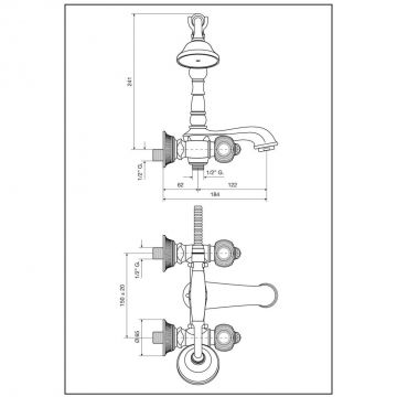 Смеситель для ванны Emmevi (Эммеви) The One Cloe, с ручным душем, металлические ручки + прозрачные крис, цвет хром 98011SW/CR