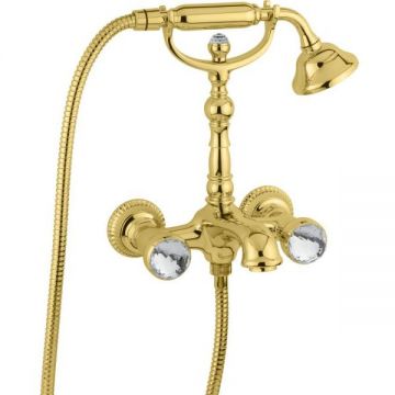 Смеситель для ванны Emmevi (Эммеви) The One Leda, металлические ручки + большие прозрачные кристаллы, цвет золото 98011VSW/OR