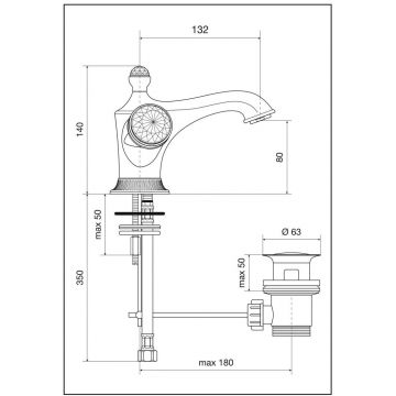 Смеситель для раковины Emmevi (Эммеви) The One Leda, металлические ручки + большие прозрачные кристаллы, цвет золото 98003VSW/OR