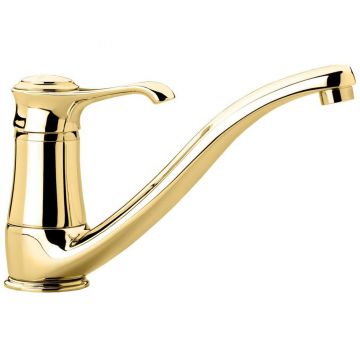 Смеситель для кухни Emmevi Tiffany, однорычажный (поворотный излив 22 см), без донного клапана, цвет золото 6095/OR