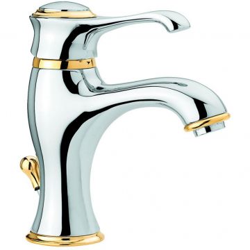 Смеситель для раковины Emmevi (Эммеви) Tiffany, однорычажный (излив 12 см), с донным клапаном, цвет хром/золото 6003/CO