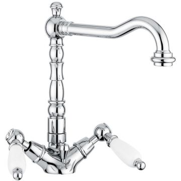 Смеситель Emmevi Deco Ceramic, двухрычажный, излив 19 см, с донным клапаном, хром, 121613/CR
