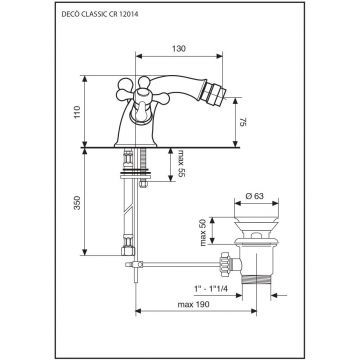 Смеситель для биде Emmevi (Эммеви) Deco Classic, двухвентильный, с донным клапаном, золото, 12014/OR