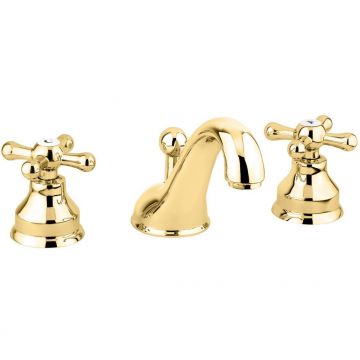 Смеситель Emmevi (Эммеви) Deco Classic, двухвентильный, для раковины, излив 13 см, на 3 отверстия, с донным клапаном, золото, 12033/OR