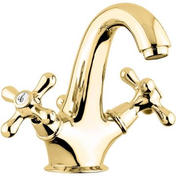 Смеситель двухвентильный Emmevi Deco Classic, излив 14,5 см, с донным клапаном, золото, 12013/OR