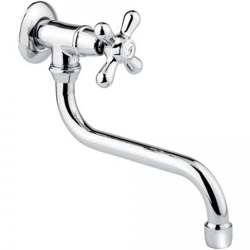 Кран Emmevi Deco Classic, настенный одновентильный, поворотный излив 21 см, хром, 12006S/CR Кран Emmevi Deco Classic, настенный одновентильный, поворотный излив 21 см, хром, 12006S/CR