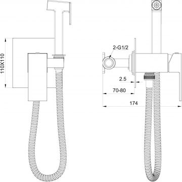Смеситель с гигиеническим душем встраиваемый Wonzon and Woghand (Вонзон И Вогханд) , Хром WW-88829016-CR