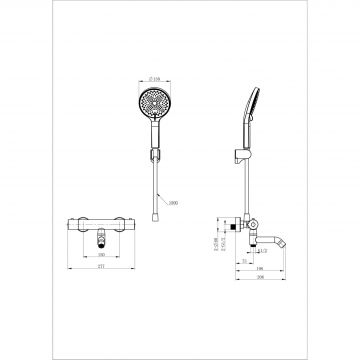 Смеситель для ванны с душем и термостатом Wonzon and Woghand (Вонзон И Вогханд) , Черный матовый WW-B2065-A1-MB