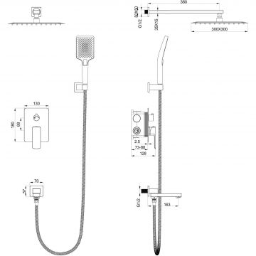 Душевая система встраиваемая Wonzon and Woghand (Вонзон И Вогханд) , Брашированное золото WW-88939003-BG